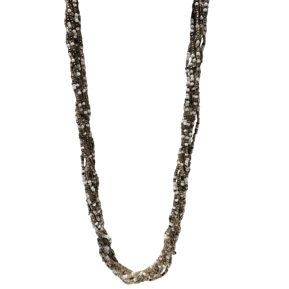 Elegant Gold White Seed Beaded Chunky Necklace Multi Strand Fashion Jewelry